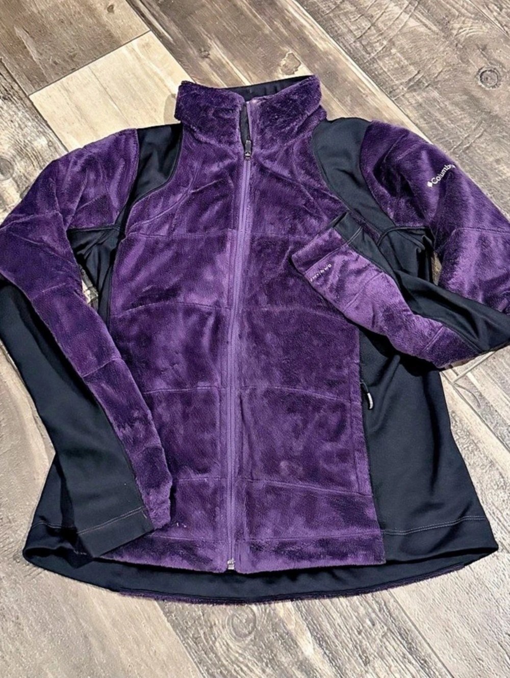 Womens Columbia Omni-Heat Plush Fleece Full Zip Jacket Purple & Black XL